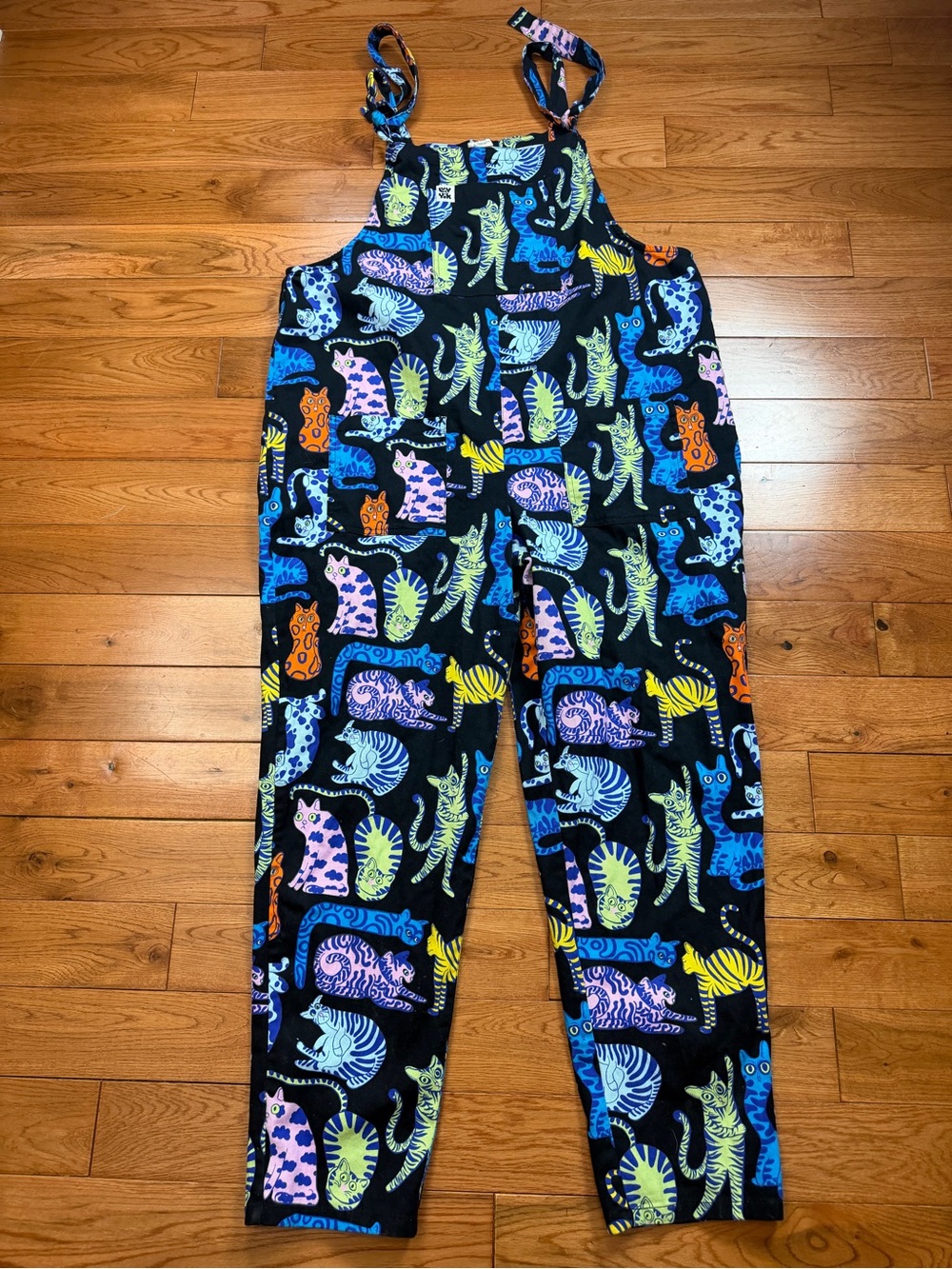 Colorful Cat Print Women’s Overalls - Black Multicolor
